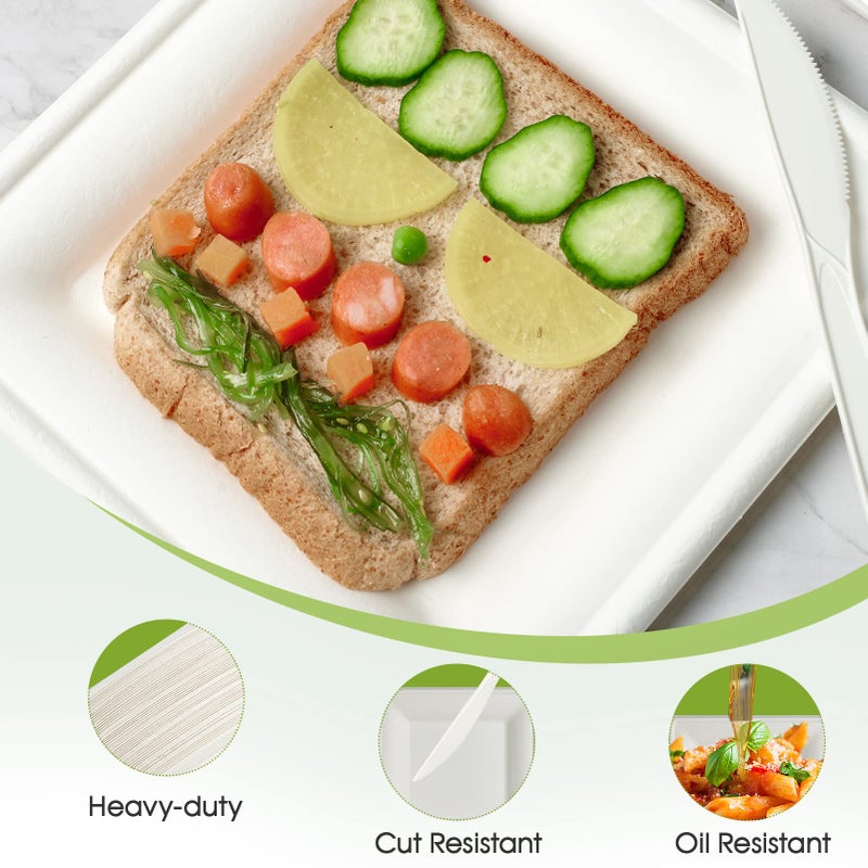 ECOLipak 150 Piecs Compostable Square Plates, 6 inch Eco-friendly Heavy Duty Biodegradable Sugarcane Disposable Paper Plates for Party Dinner Birthday - Image 3