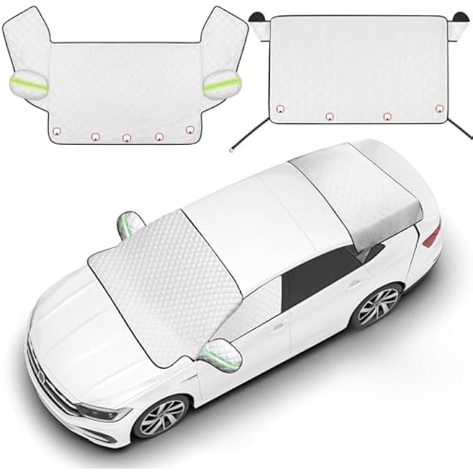 rayihni 2-Piece Car Windshield Cover Set - All-Weather Front & Rear Protection with Magnetic Edges and Side Mirror Covers for Cars, Trucks, SUVs - Fits Most Vehicles(with Front Window,Silver) - Image 2