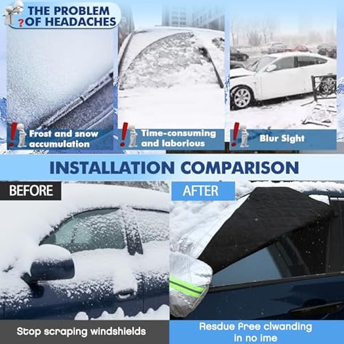 rayihni 2-Piece Car Windshield Cover Set - All-Weather Front & Rear Protection with Magnetic Edges and Side Mirror Covers for Cars, Trucks, SUVs - Fits Most Vehicles(with Front Window,Silver) - Image 3