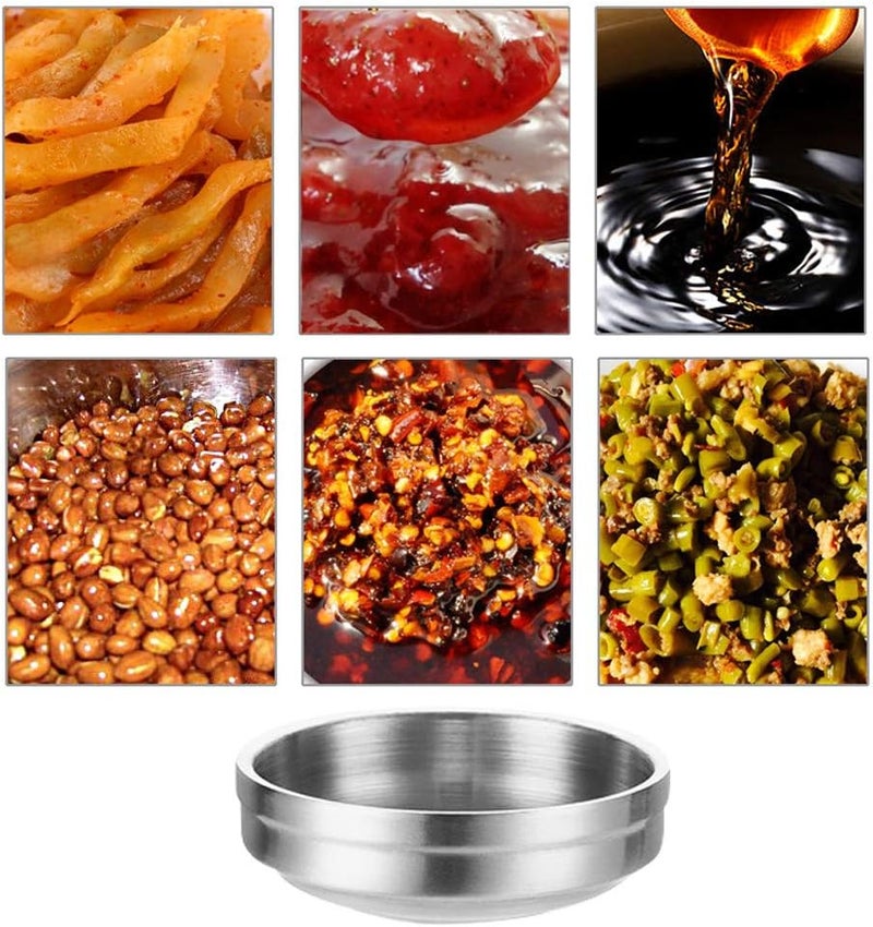 Roucerlin 4PCS DoubleDeck Mini Stainless Steel Sauce Dish Round Appetizer Plates Sushi Dipping Pinch Bowls Salad Dressing Plates for Appetizer Side Dish French Fries Ketchup 35oz Silver - Image 4