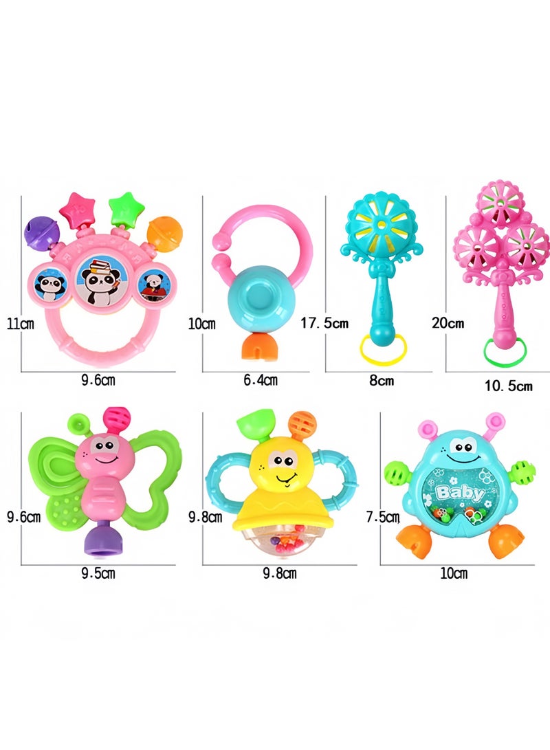 7pcs Baby Rattle Toy, Infant Teething Toys, Grab and Spin Rattles Sensory Toy Set, Food Grade Silicone + High Quality ABS Material, Bright Color, Baby Toys Gift for Babies 0-2 year old Boys Girls, Early Educational Toy Set.  - Image 3