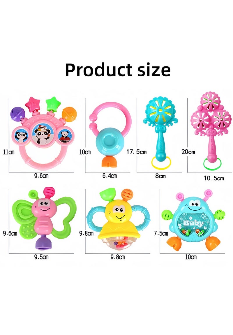 7pcs Baby Rattle Toy, Infant Teething Toys, Grab and Spin Rattles Sensory Toy Set, Food Grade Silicone + High Quality ABS Material, Bright Color, Baby Toys Gift for Babies 0-2 year old Boys Girls, Early Educational Toy Set. - Image 2