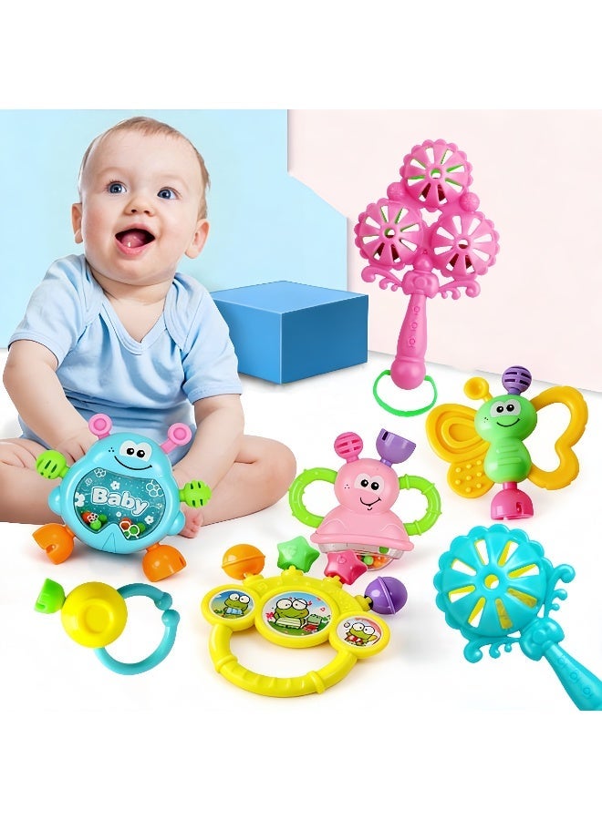 مجموعة ألعاب خشخيشة للأطفال مكونة من 7 قطع، ألعاب تسنين للأطفال الرضع، مجموعة ألعاب حسية خشخيشة قابلة للإمساك والتدوير، هدية ألعاب للأطفال من عمر 0 ​​إلى سنتين، للأولاد والبنات، مجموعة ألعاب تعليمية مبكرة - Image 1