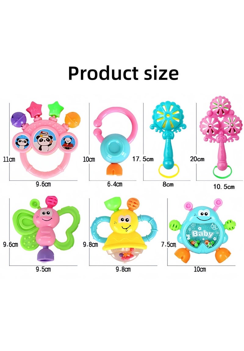 مجموعة ألعاب خشخيشة للأطفال مكونة من 7 قطع، ألعاب تسنين للأطفال الرضع، مجموعة ألعاب حسية خشخيشة قابلة للإمساك والتدوير، هدية ألعاب للأطفال من عمر 0 ​​إلى سنتين، للأولاد والبنات، مجموعة ألعاب تعليمية مبكرة - Image 3