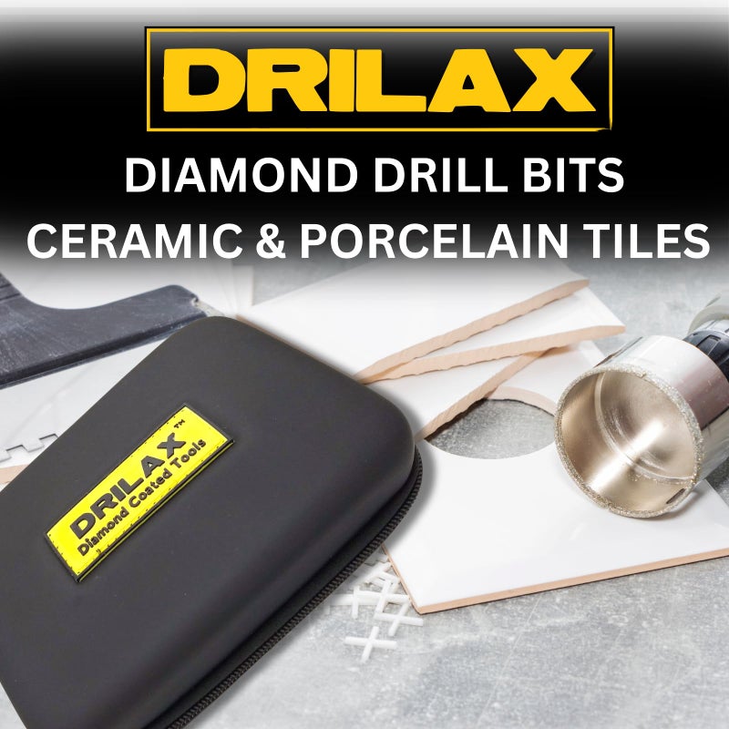 Drilax 5-Pc Diamond Hole Saw Set | 3/4" to 1-1/2" Sizes | Includes Case & Drill Guide | for Ceramic, Porcelain, Glass, Granite & Stone - Image 4