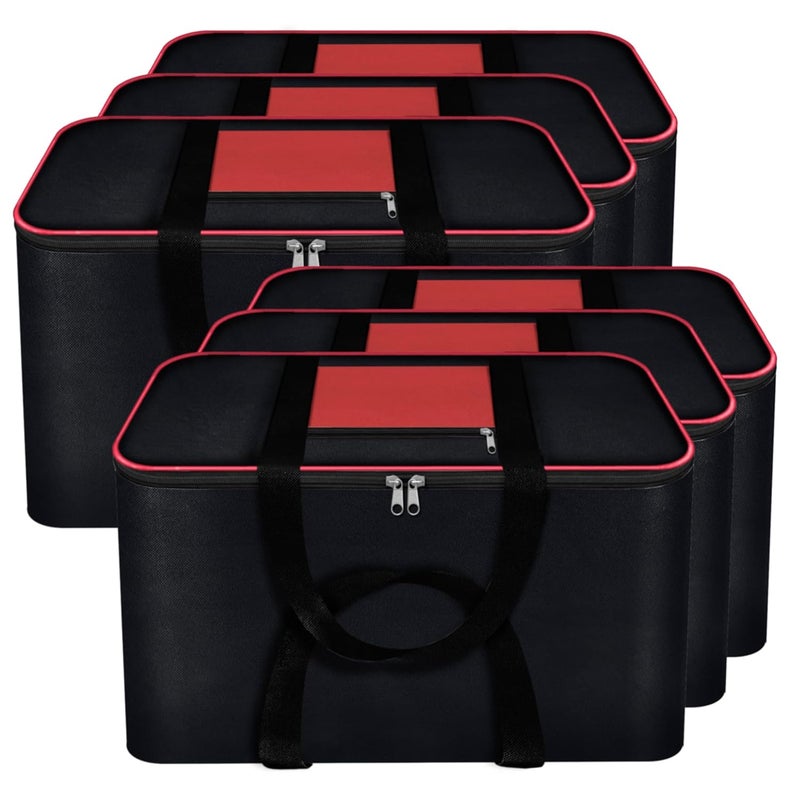 Storite Nylon 6 Pack Big Underbed Storage Bag Moisture Proof Cloth Organizer with Zippered Closure and Handle Red Black 54x46x28cm Rectangular - Image 1