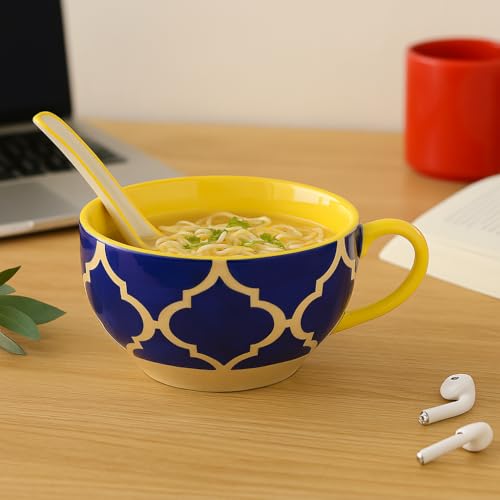 KITTENS Ceramic Soup Bowls with Spoons – Set of 2 (300 ml) – Blue Handcrafted Pattern – Microwave & Dishwasher Safe – Food Grade – Made in India – Christmas & New Year Gift - Image 5