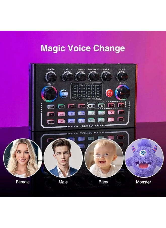 ACLIX - Sound Card F009, Live Sound Card Wireless Bluetooth Audio Mixer, Podcast DJ Device RGB Colorful Buttons, Live Streaming Sound Card for Youtube, Singing, PC Phone Karaoke Singing Gaming (F009) - Image 1