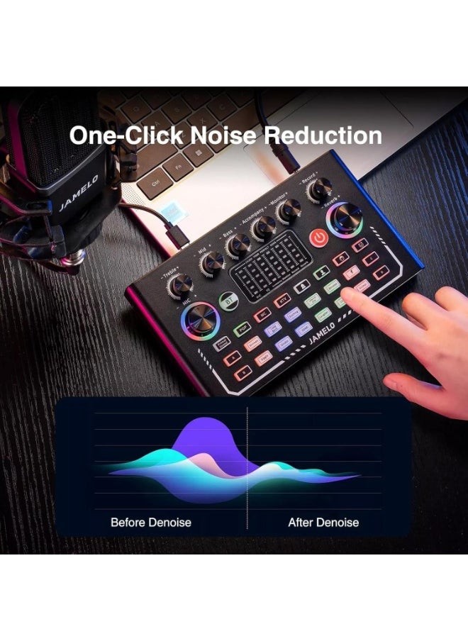 ACLIX - Sound Card F009, Live Sound Card Wireless Bluetooth Audio Mixer, Podcast DJ Device RGB Colorful Buttons, Live Streaming Sound Card for Youtube, Singing, PC Phone Karaoke Singing Gaming (F009) - Image 1