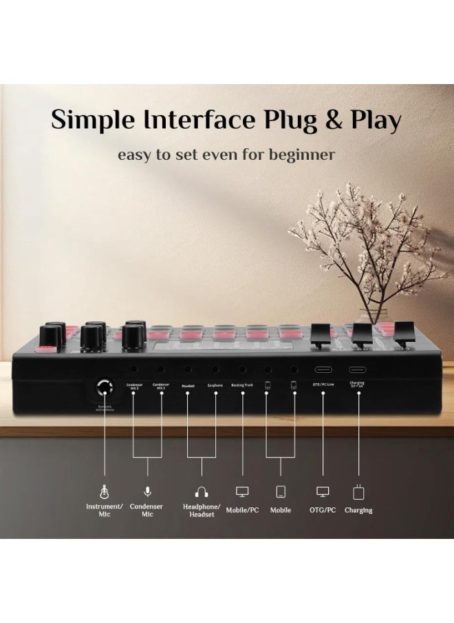 ACLIX - Sound Card F009, Live Sound Card Wireless Bluetooth Audio Mixer, Podcast DJ Device RGB Colorful Buttons, Live Streaming Sound Card for Youtube, Singing, PC Phone Karaoke Singing Gaming (F009) - Image 1