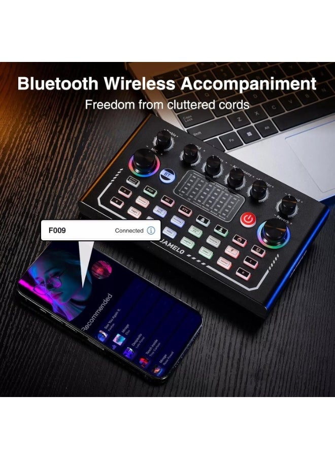 ACLIX - Sound Card F009, Live Sound Card Wireless Bluetooth Audio Mixer, Podcast DJ Device RGB Colorful Buttons, Live Streaming Sound Card for Youtube, Singing, PC Phone Karaoke Singing Gaming (F009) - Image 1