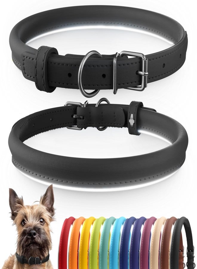 CollarDirect Reflective Rolled Leather Dog Collar, Padded, 6-7 in, Black - Image 1