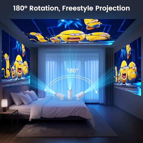 Tecaki Mini Projector with WiFi and Bluetooth, Built-in Apps, 210° Rotatable Portable Projector, 1080P Support Movie Projector for Bedroom, Compatible with Smartphone/TV Stick/HDMI/USB - Image 4