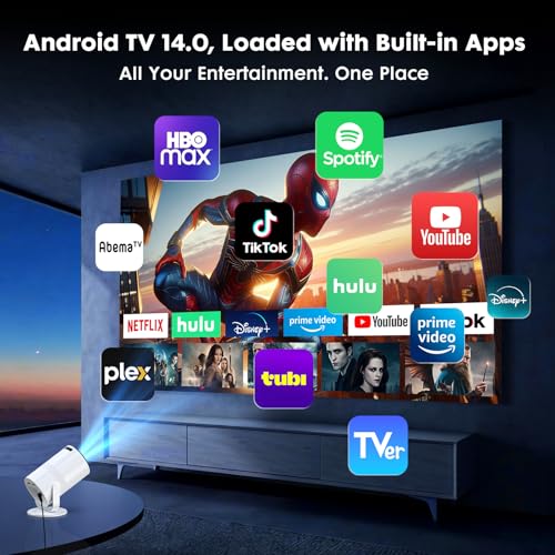 Tecaki Mini Projector with WiFi and Bluetooth, Built-in Apps, 210° Rotatable Portable Projector, 1080P Support Movie Projector for Bedroom, Compatible with Smartphone/TV Stick/HDMI/USB - Image 2