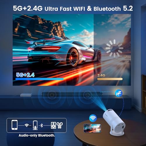 Tecaki Mini Projector with WiFi and Bluetooth, Built-in Apps, 210° Rotatable Portable Projector, 1080P Support Movie Projector for Bedroom, Compatible with Smartphone/TV Stick/HDMI/USB - Image 5