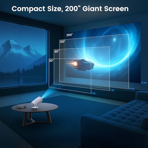 Tecaki Mini Projector with WiFi and Bluetooth, Built-in Apps, 210° Rotatable Portable Projector, 1080P Support Movie Projector for Bedroom, Compatible with Smartphone/TV Stick/HDMI/USB - Image 3