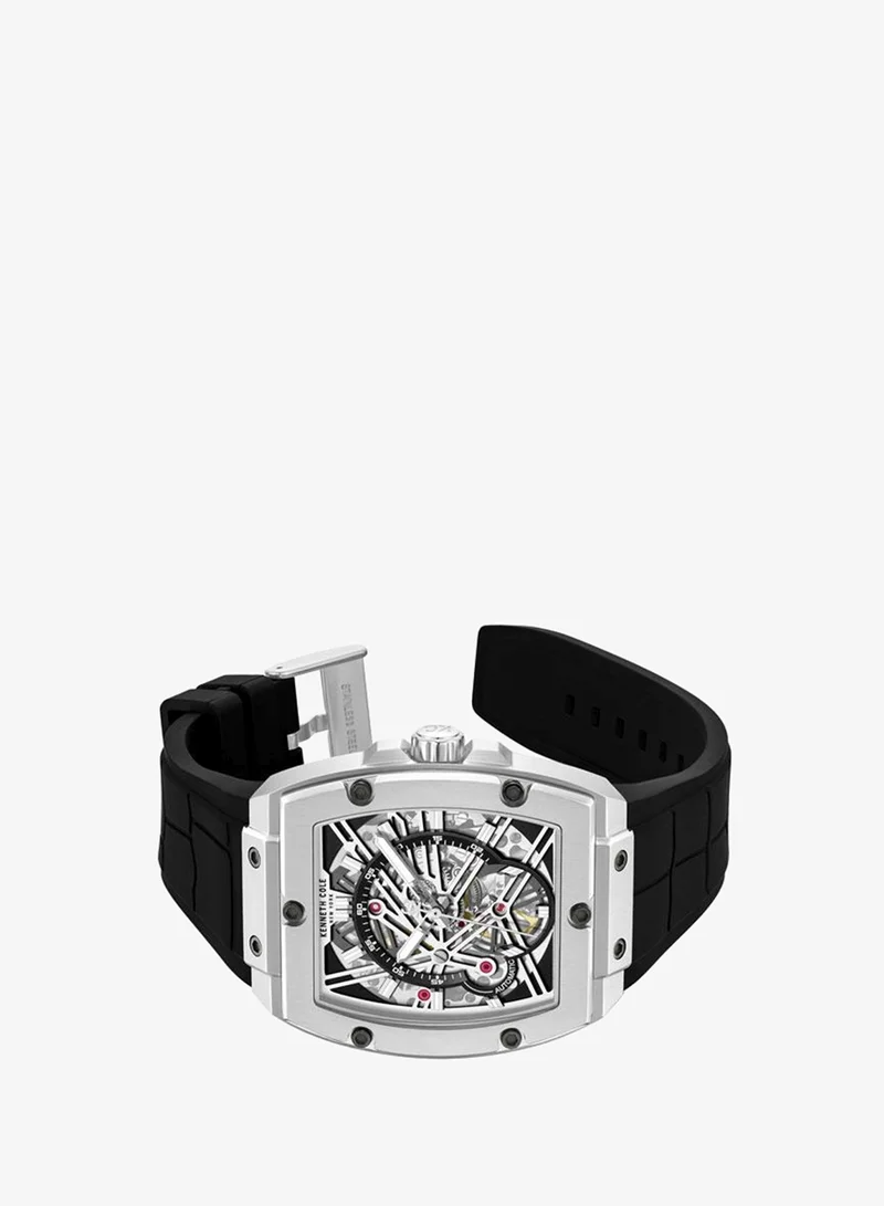 Kenneth Cole New York FiDi Men's 41.5mm Automatic Watch with Gunmetal Dial & Black Silicone Strap