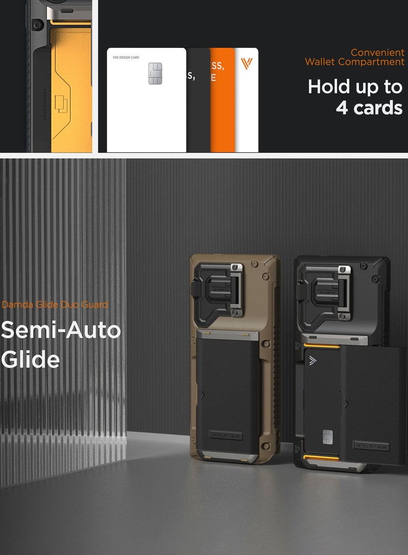 VRS Design غطاء محفظة Damda Glide Duo Guard لهاتف Samsung Galaxy S25 ULTRA مع فتحة حامل بطاقة ائتمان شبه تلقائية [4 بطاقات] وحامي عدسة الكاميرا - أسود Groove - Image 3