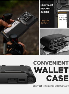 VRS Design Damda Glide Duo Guard Samsung Galaxy S25 ULTRA Case Cover Wallet with Semi Automatic Credit Card Holder Slot [4 Cards] & Camera Lens Protector Kickstand - Black Groove  - Image 4