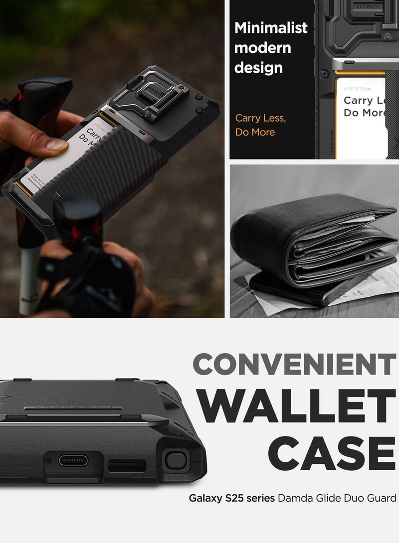 VRS Design غطاء محفظة Damda Glide Duo Guard لهاتف Samsung Galaxy S25 ULTRA مع فتحة حامل بطاقة ائتمان شبه تلقائية [4 بطاقات] وحامي عدسة الكاميرا - أسود Groove - Image 4