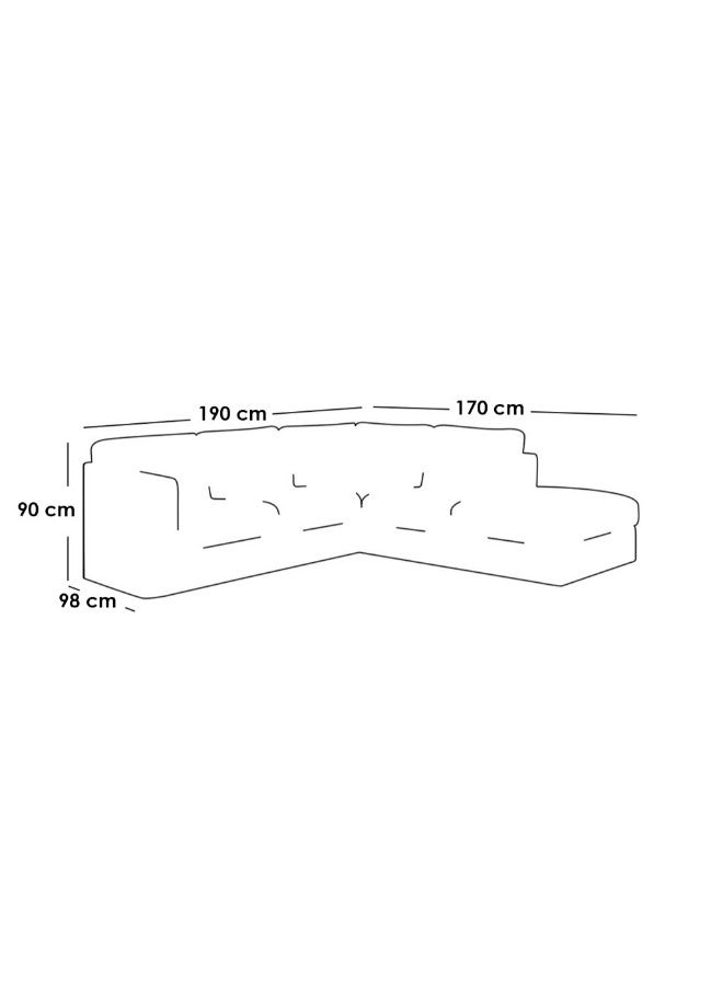 الهوم كنبة زاوية 4 مقاعد شكل حرفL   بمقاس 190x98x170x90 سم - رمادي - Image 2