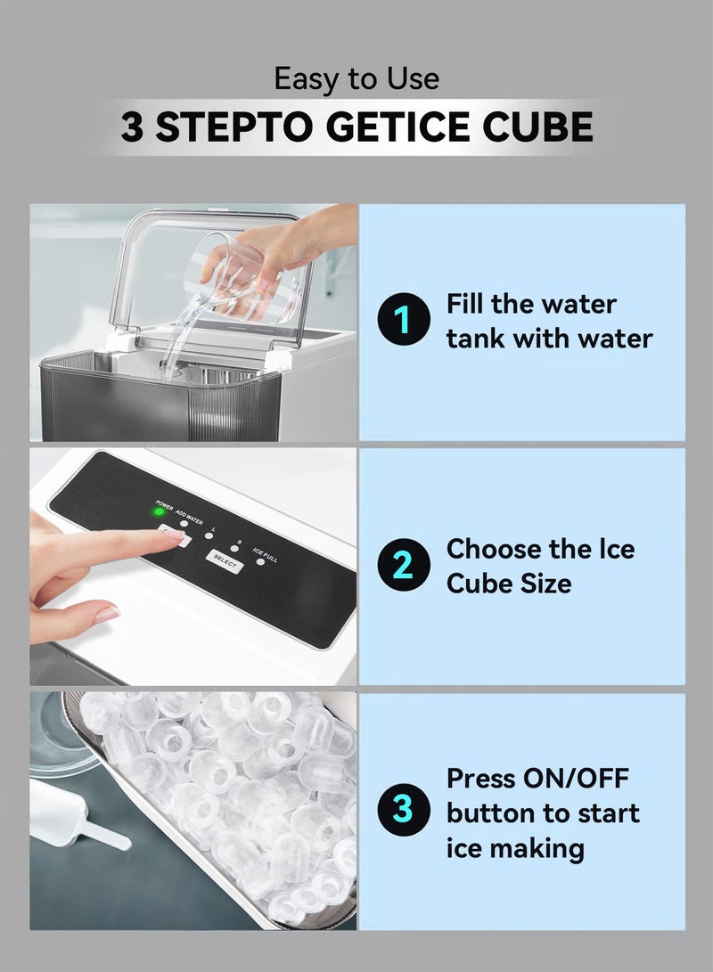 INFOSUN Ice Maker Machine Countertop with Handle, Self-Cleaning Ice Maker with Scoop and Basket, 9 Cubes in 8 Mins, 12KG/24H, 1.4L Water Tank, Ice Basket Holds 500G cubes, 165W, Portable Small Ice Machine for Home kitchen Office Party - Image 4