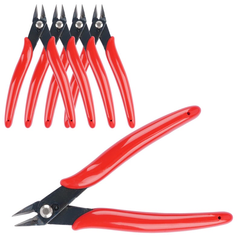Opvixi 5 Pack Micro Wire Cutters, 5 Inches Flush Cutters Pliers, Diagonal Side Cutters Nippers, Zip Tie Sprue Cutter for Electronics, Plastic Models, Jewelry (Red) - Image 1