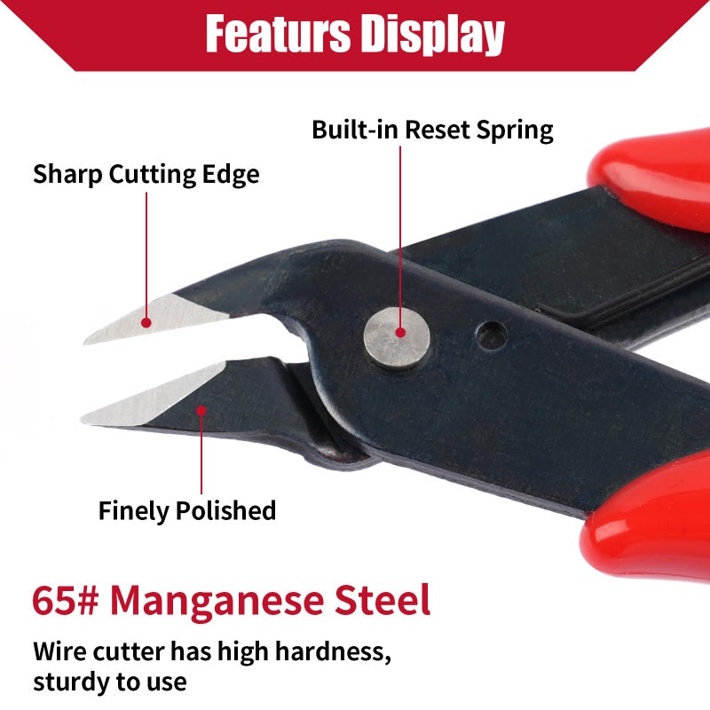 Opvixi 5 Pack Micro Wire Cutters, 5 Inches Flush Cutters Pliers, Diagonal Side Cutters Nippers, Zip Tie Sprue Cutter for Electronics, Plastic Models, Jewelry (Red) - Image 3