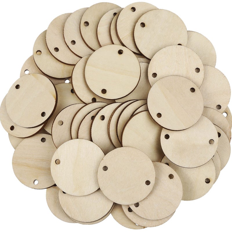 Bememo Bememo 15 Inches Circle Wooden Tags Birthday Board Tags with 2 Holes for Birthday Board DIY Crafts100 Pieces