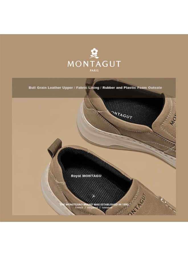 Montagut Men's Spring New Casual Luxury Leather Shoes Soft Sole Comfortable Slip-on Breathable Loafers Middle-aged Shoes - Image 1
