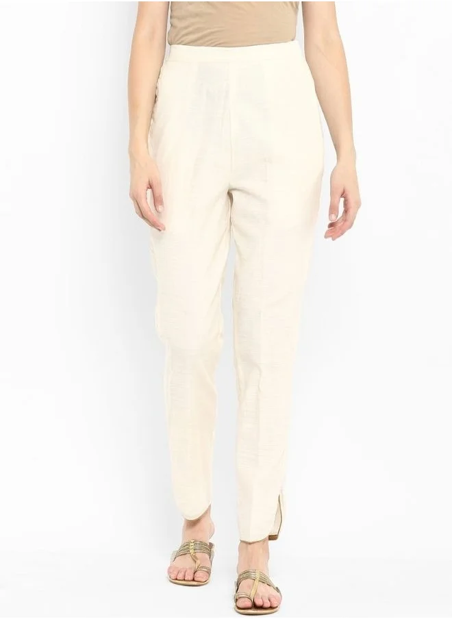 Abhishti Cream Straight Pants With Pockets