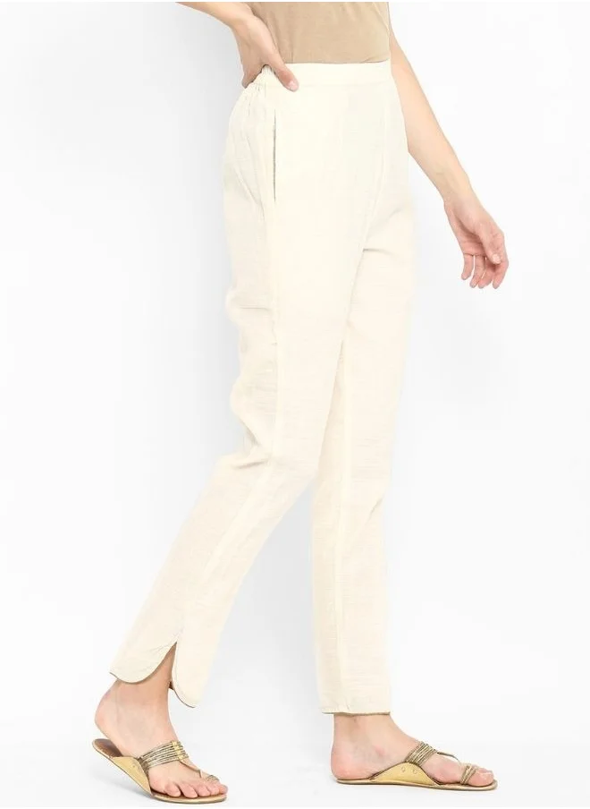Abhishti Cream Straight Pants With Pockets