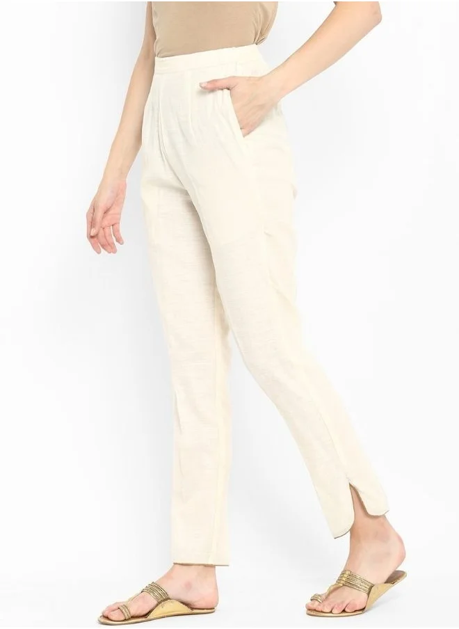 Abhishti Cream Straight Pants With Pockets