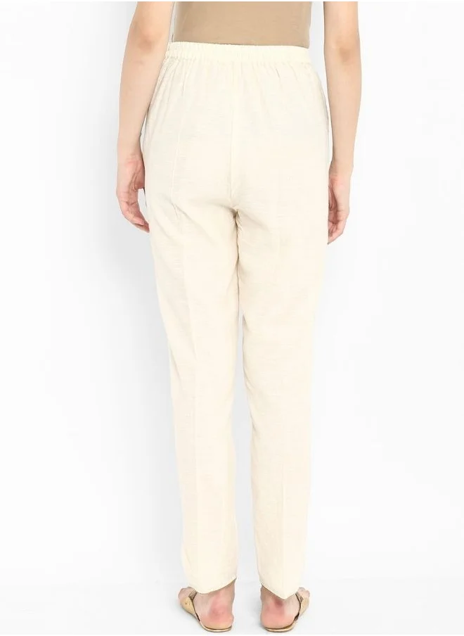 Abhishti Cream Straight Pants With Pockets
