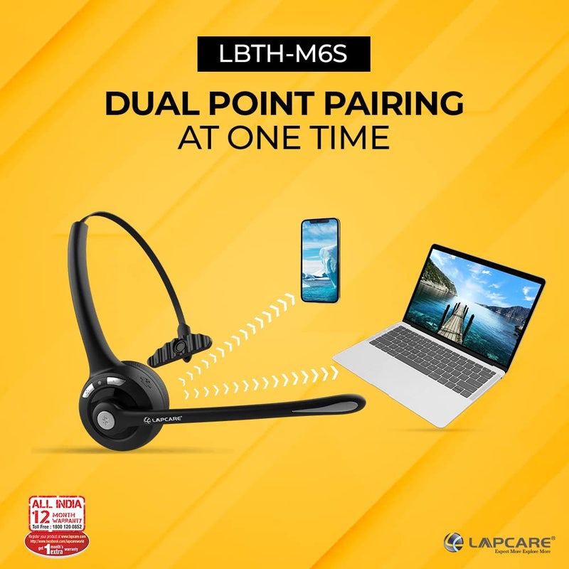 Lapcare LBTH-M6S On Ear CVC 6.0 Superior Noise Cancelling BT Wireless Headset with Upto 16 Hrs Music/10Hrs Voice Call time, 200 Hours Standby time Fully Charged in just 2 Hours,Dual Point Pairing - Image 4
