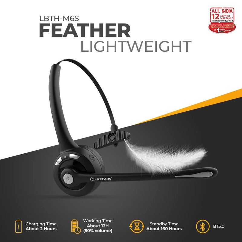 Lapcare LBTH-M6S On Ear CVC 6.0 Superior Noise Cancelling BT Wireless Headset with Upto 16 Hrs Music/10Hrs Voice Call time, 200 Hours Standby time Fully Charged in just 2 Hours,Dual Point Pairing - Image 3
