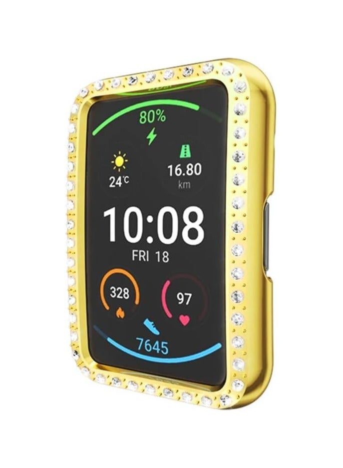 غطاء حافظة متوافق مع ساعة هواوي باند 9/8 الذكية مضاد للسقوط مصنوع من مادة البولي كربونات الصلبة بدون شاشة فقط مع إطار بديل وأغطية واقية مزخرفة بالماس الصناعي وإكسسوارات الساعة (ذهبي)