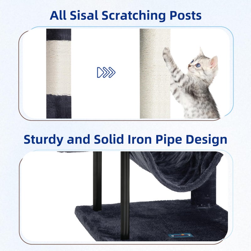 Gitelsnour Cat Tree, Cat Tower for Indoor Cats, 43.3 inch Cat Tree Tower with Sturdy Steel Tube, Hammock, Cat Condo for Small Cats and Kittens, Scratching Post, Smoky Gray GCT004SG - Image 5