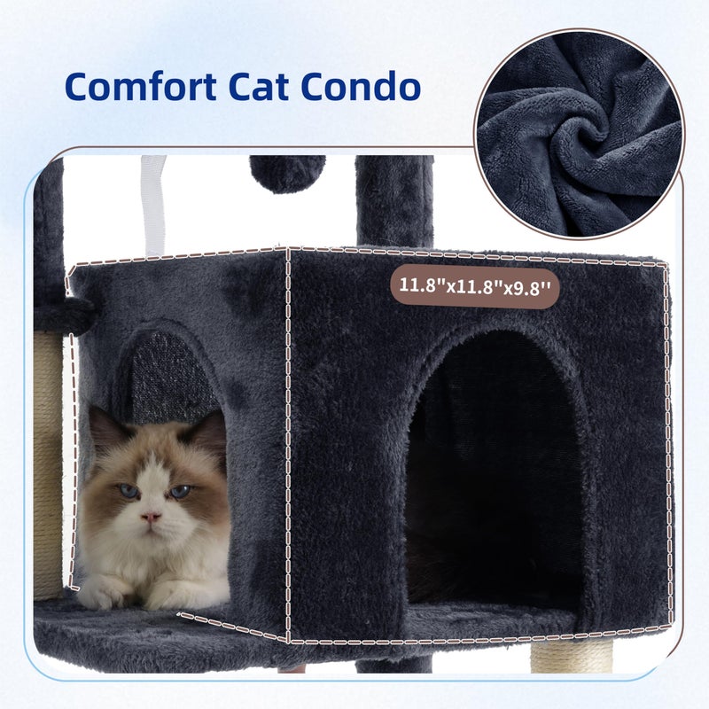 Gitelsnour Cat Tree, Cat Tower for Indoor Cats, 43.3 inch Cat Tree Tower with Sturdy Steel Tube, Hammock, Cat Condo for Small Cats and Kittens, Scratching Post, Smoky Gray GCT004SG - Image 3