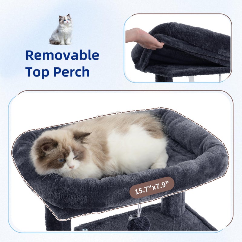 Gitelsnour Cat Tree, Cat Tower for Indoor Cats, 43.3 inch Cat Tree Tower with Sturdy Steel Tube, Hammock, Cat Condo for Small Cats and Kittens, Scratching Post, Smoky Gray GCT004SG - Image 2
