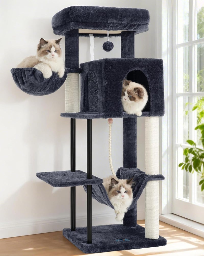 Gitelsnour Cat Tree, Cat Tower for Indoor Cats, 43.3 inch Cat Tree Tower with Sturdy Steel Tube, Hammock, Cat Condo for Small Cats and Kittens, Scratching Post, Smoky Gray GCT004SG - Image 1