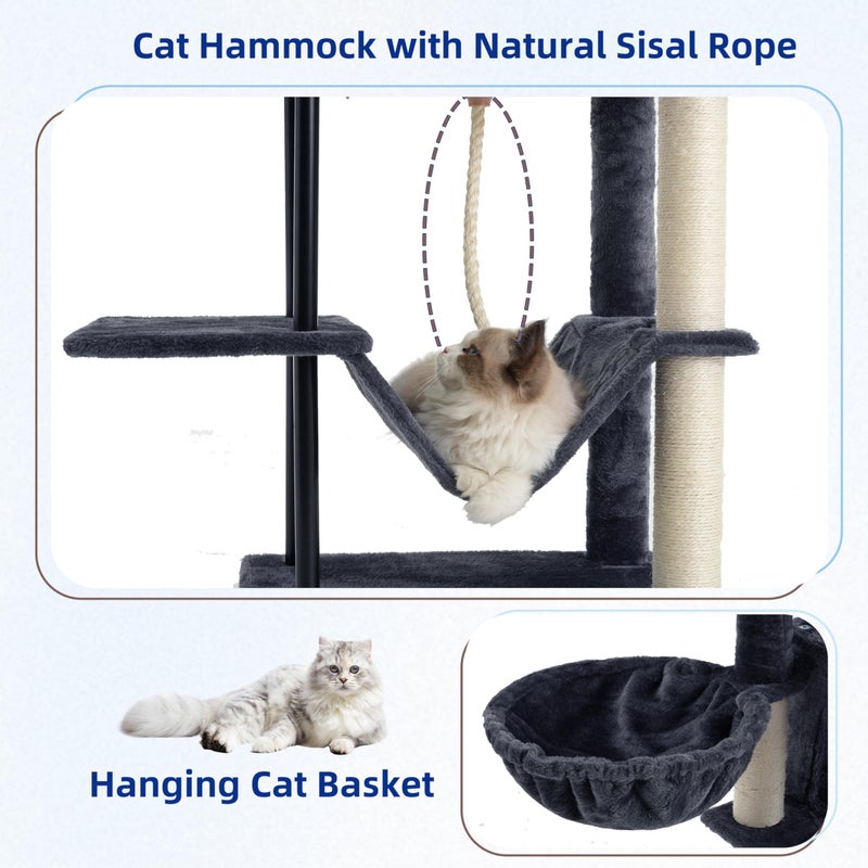 Gitelsnour Cat Tree, Cat Tower for Indoor Cats, 43.3 inch Cat Tree Tower with Sturdy Steel Tube, Hammock, Cat Condo for Small Cats and Kittens, Scratching Post, Smoky Gray GCT004SG - Image 4