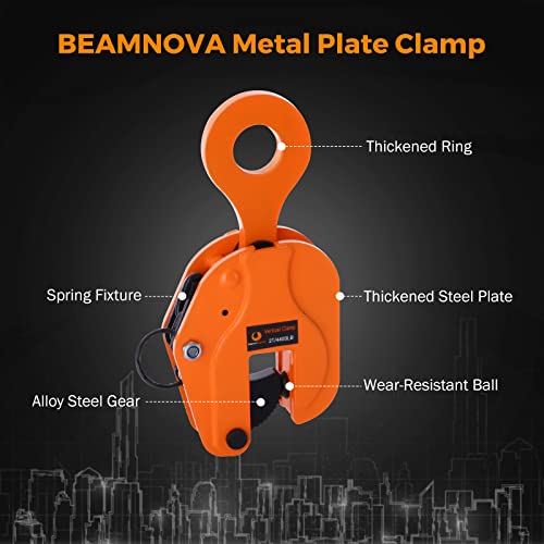 BEAMNOVA بيمنوفا مشبك رفع الألواح العمودي بسعة 2 طن 4400 رطل مشبك رفع صفائح معدنية مشابك رفع الألواح المعدنية الثقيلة برتقالية اللون - Image 2