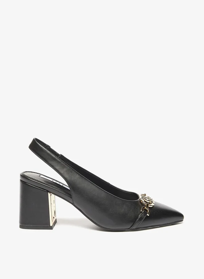 ELLE Women's Logo Accent Slip-On Slingback Shoes with Block Heels