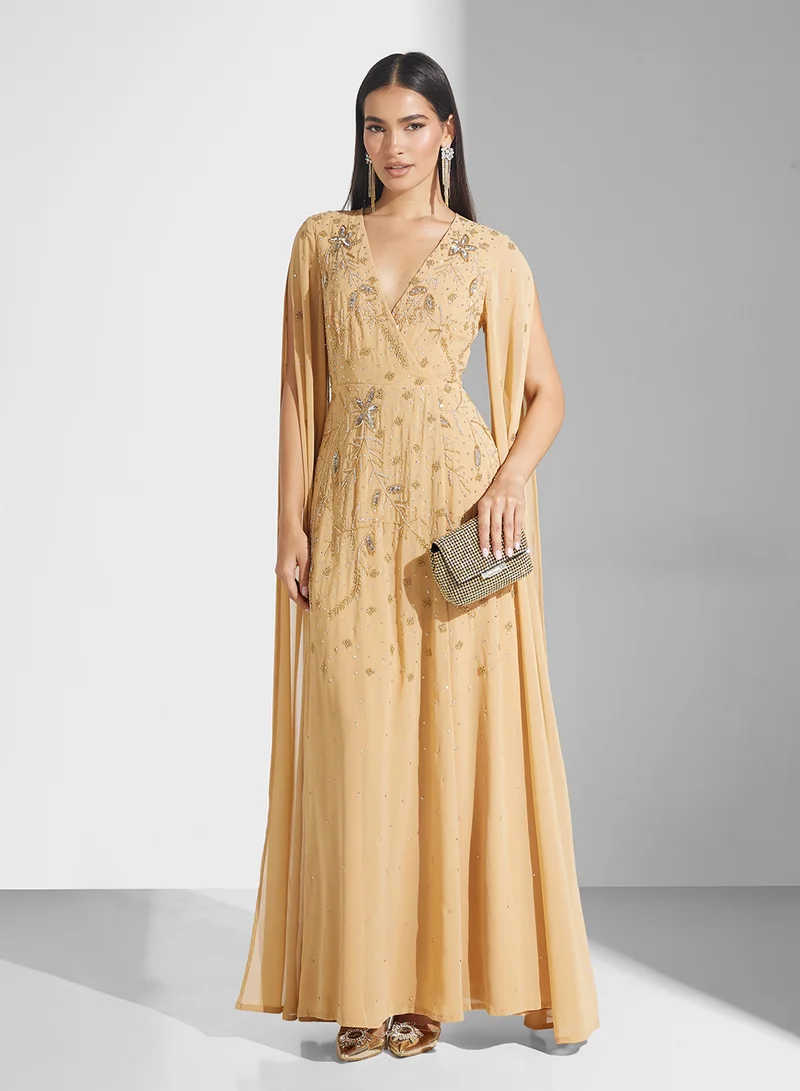 Frock and Frill Drape Sleeve Sequin Maxi Dress