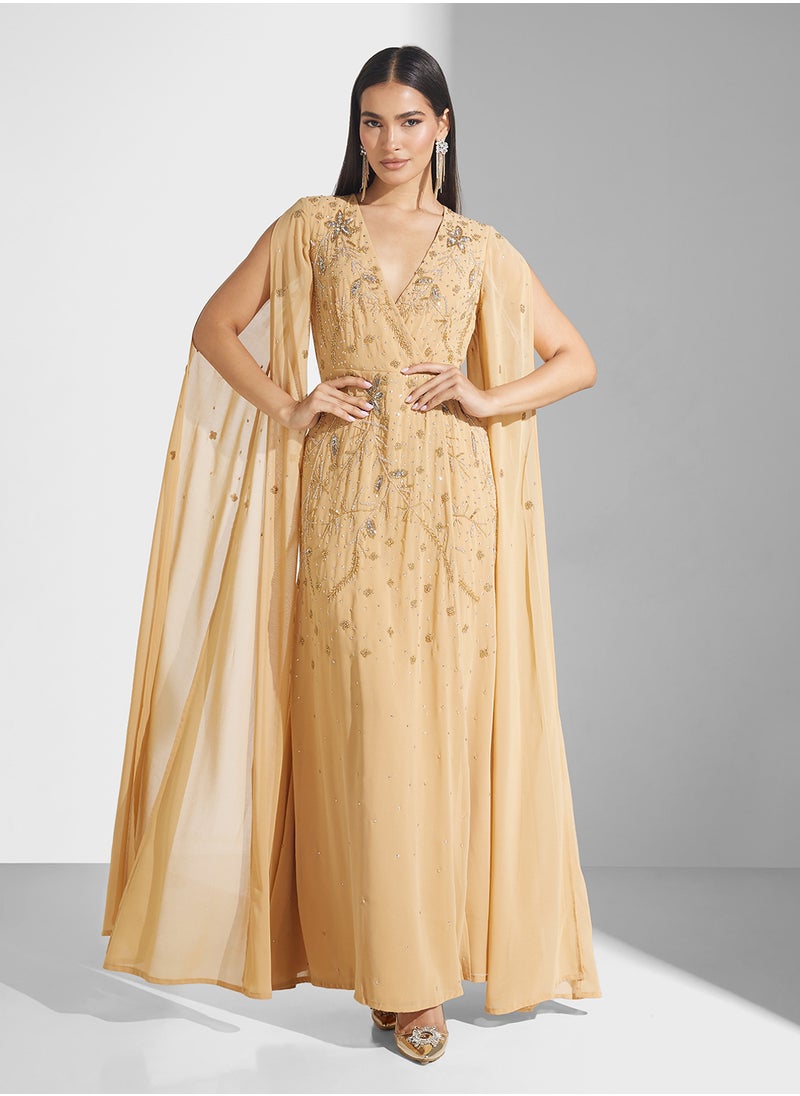 Frock and Frill - Drape Sleeve Sequin Maxi Dress - Image 1