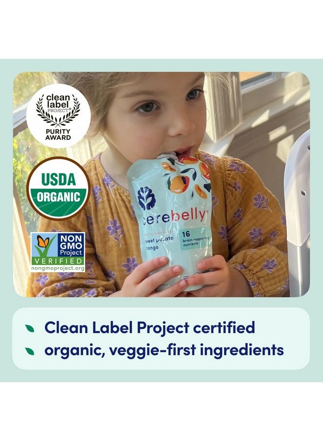 Cerebelly Organic Baby Food Pouches - Organic Veggie Purees for Toddlers | No Added Sugar, Fiber, Non-GMO | Blended Toddler Food | 4oz BPA-Free Baby Food | Sweet Potato Mango | 6 Count - Image 1