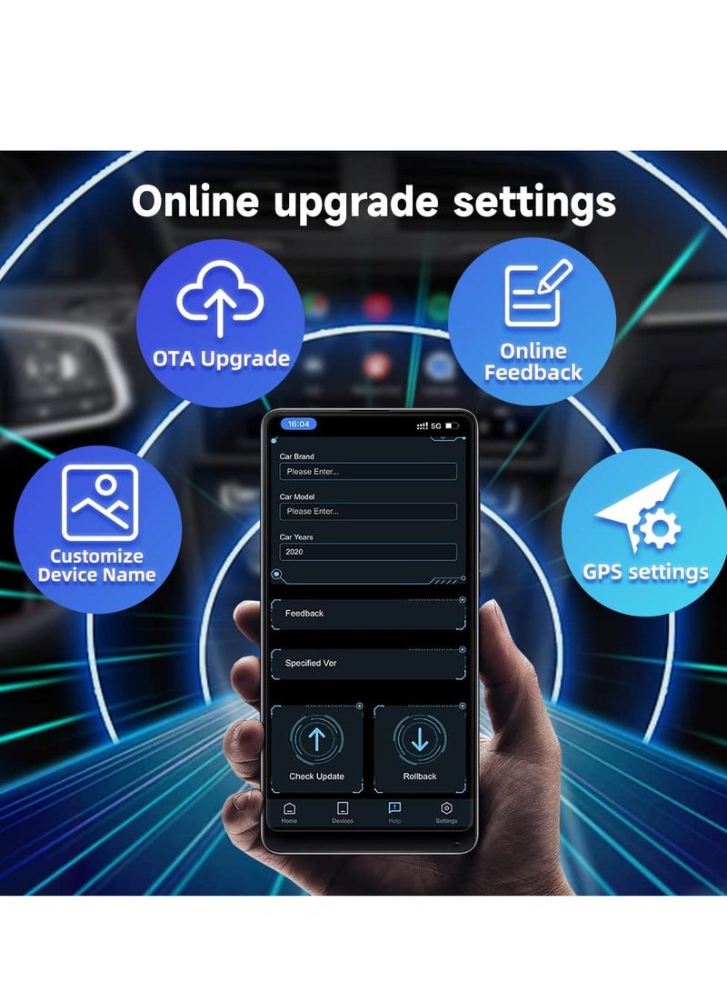 Wireless CarPlay Adapter - Apple CarPlay Android Auto Wireless Adapter Will Built-in Wired to Wireless. Plug and Play Auto Connection Online Upgrades(Video Mirror not Supported)