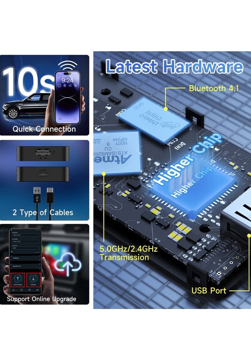 Wireless CarPlay Adapter - Apple CarPlay Android Auto Wireless Adapter Will Built-in Wired to Wireless. Plug and Play Auto Connection Online Upgrades(Video Mirror not Supported)