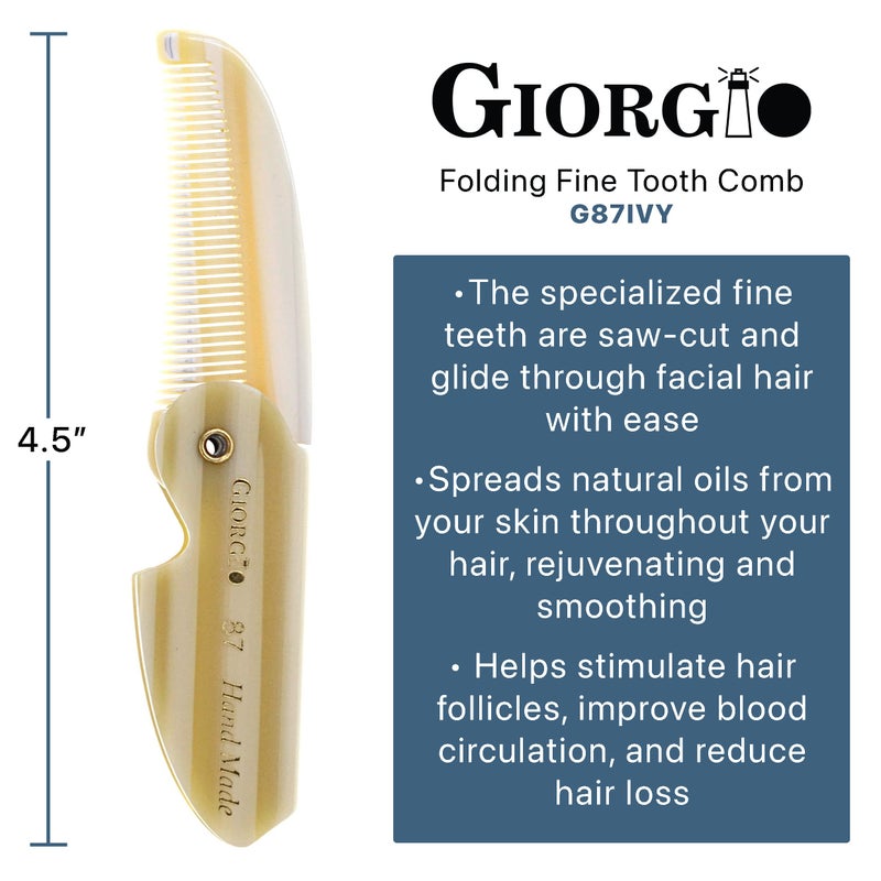 Giorgio G87 Folding Mustache and Beard Comb, Small Pocket Comb for Men Everyday Grooming and Hair Care. Handmade, Saw-cut and Hand Polished Styling Men's Folding Combs. Ivory 4.5 Inch - Image 2